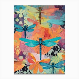 Dragonfly Collage Bright Colours 9 Canvas Print