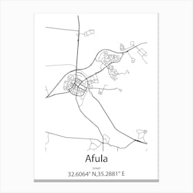 Afula,Israel Minimalist Map Canvas Print