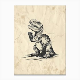 Dinosaur & A Smart Phone Black Shading Sketch 2 Canvas Print