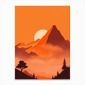 Misty Mountains Vertical Composition In Orange Tone Canvas Print
