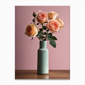 A Vase Of Pink Roses 106 Canvas Print