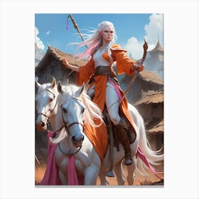 Warrior Wonen on white horse. Lady Samsara on Silver Firefly Canvas Print