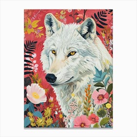 Floral Animal Painting Arctic Wolf 3 Canvas Print