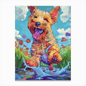 Dog Running In The Water Canvas Print