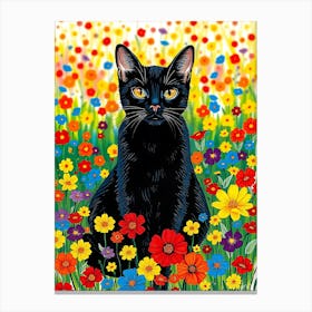 Black Cat In Flowers watercolors Canvas Print