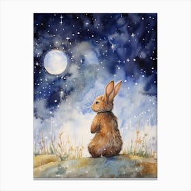 Bunny Stargazing Rabbit Prints Watercolour 1 Canvas Print