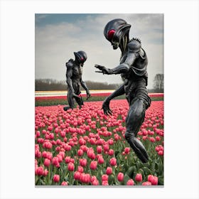 Aliens In Tulip Field Canvas Print