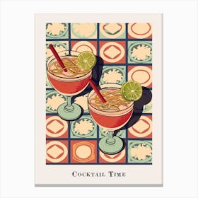 Cocktail Time Tile Watercolour Poster 3 Canvas Print