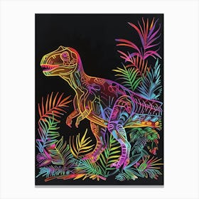 Neon Dinosaur In The Jungle 1 Canvas Print