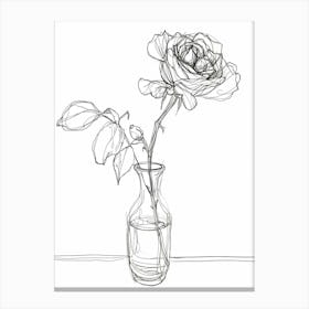 English Rose In A Vase Line Drawing 2 Canvas Print