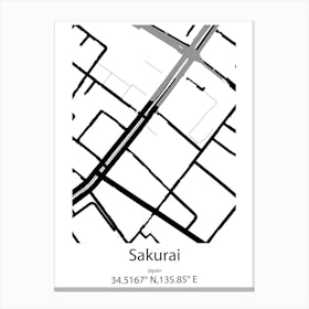 Sakurai,Japan Minimalist Map Canvas Print