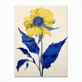 Blue Botanical Sunflower 2 Canvas Print
