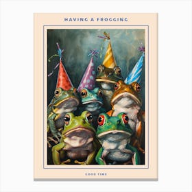 Frogs In Party Hats Painting Style 4 Poster Canvas Print