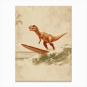 Vintage Troodon Dinosaur On A Surf Board 3 Canvas Print