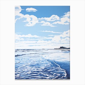 Linocut Of Bamburgh Beach Northumberland 2 Canvas Print