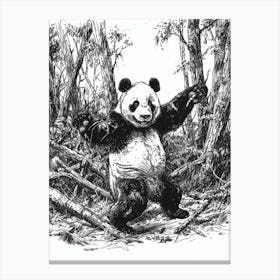 Giant Panda Dancing Ink Illustration The Woods Ink Illustration 3 Canvas Print