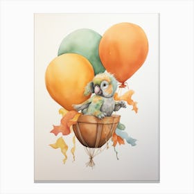 Parrot Flying With Autumn Fall Pumpkins And Balloons Watercolour Nursery 4 Canvas Print