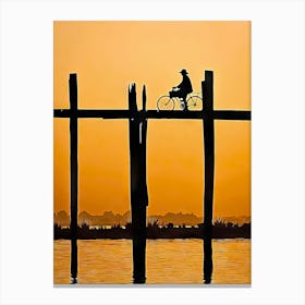 Cycling On A Wooden Bridge Canvas Print