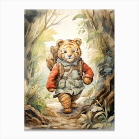 Tiger Illustration Hiking Watercolour 1 Canvas Print