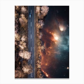 Road Car Lake Space Canvas Print