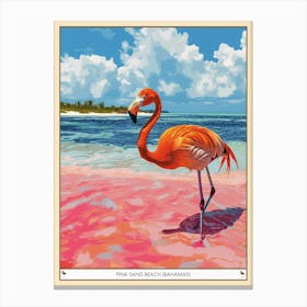 Greater Flamingo Pink Sand Beach Bahamas Tropical Illustration 6 Poster Canvas Print