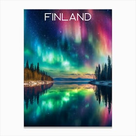 Colourful Finland Northern Lights travel poster Art Print5 Canvas Print