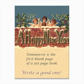 Three Little Angles And New Year Quote Canvas Print