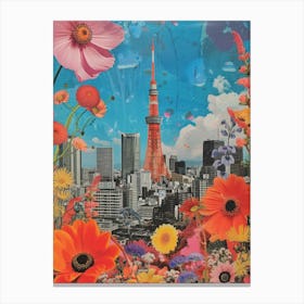 Tokyo   Floral Retro Collage Style 4 Canvas Print