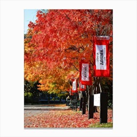 An Autumnal Scene Rich In Fall Foliage Utilizing A Vibrant Red And Orange Color Palette Showcasin (1) Canvas Print