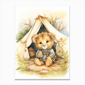 Camping Watercolour Lion Art Painting 1 Canvas Print
