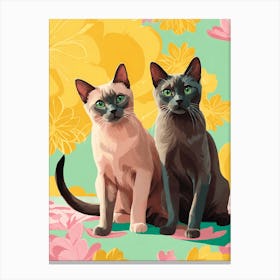 Flat Art Painting Adorable Two Burmese Cats Canvas Print