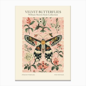 Velvet Butterflies Collection Pink Butterflies William Morris Style 5 Canvas Print
