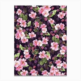 Pink And Purple Blackberry Fruit And Flower Pattern Canvas Print