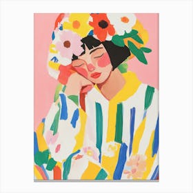 Girl with Flower Crown Gouache Painting Canvas Print