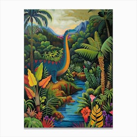 Colourful Dinosaur By The River Painting 1 Canvas Print