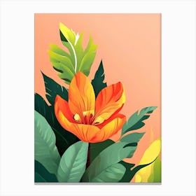 Orange Flower With Leaves Canvas Print