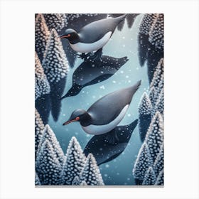 Penguins In The Snow 2 Canvas Print