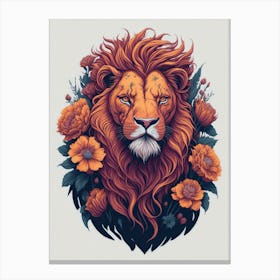 Lion Head With Flowers Canvas Print
