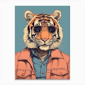 Tiger Illustrations Wearing A Denim Jacket 1 Canvas Print