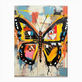 Butterfly pink, yellow in Basquiat's Style Canvas Print