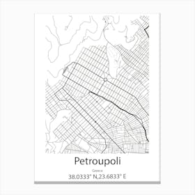 Petroupoli,Greece Minimalist Map Canvas Print