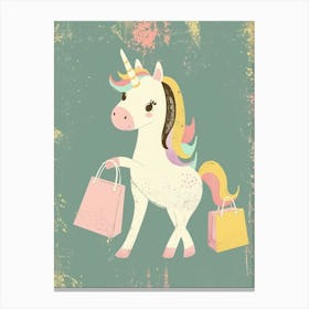 Pastel Storybook Style Unicorn With Shopping Bags 2 Canvas Print