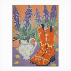 Painting Of Snapdragon Flowers And Cowboy Boots, Oil Style 1 Canvas Print