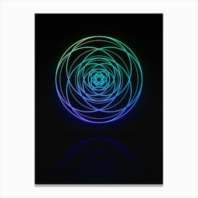 Neon Blue and Green Abstract Geometric Glyph on Black n.0111 Canvas Print