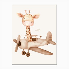 Giraffe In Airplane Kids and Nursery Canvas Print