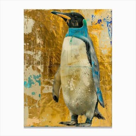 Penguin Chick Gold Effect Collage 1 Canvas Print