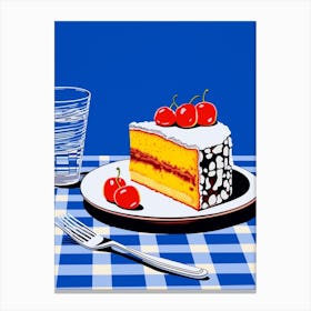 Cake With Cherries On Top Blue Checkerboard Canvas Print