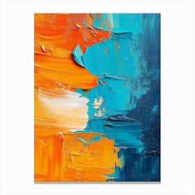 Vibrant Orange And Cyan Oil Colors On Canvas, Characterized By Rough Brushstrokes Canvas Print