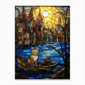 Mosaic Of A Cat On A Medieval Boat Canvas Print