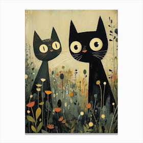 Two Black Cats In The Meadow Canvas Print